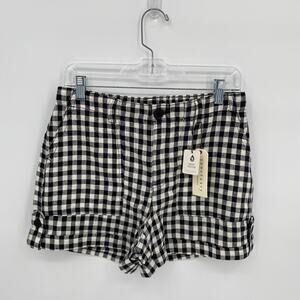 Sanctuary Noa Gingham Plaid Button Shorts Black White Size 28